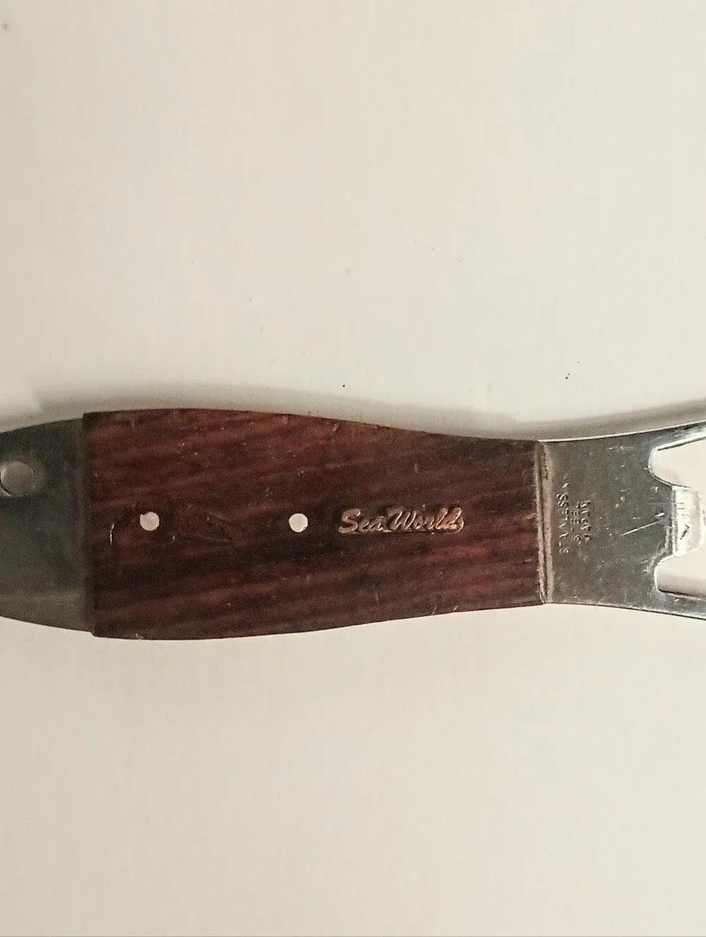 Vintage Sea World Fish Bottle Opener Stainless Steel Wood Japan MCM Excellent